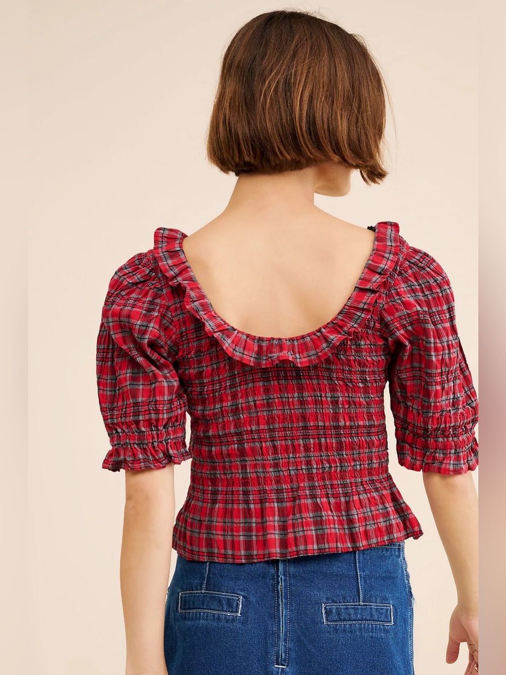 Damson Madder Meghan Red Check Blouse, Size 8 - Picture 2 of 10